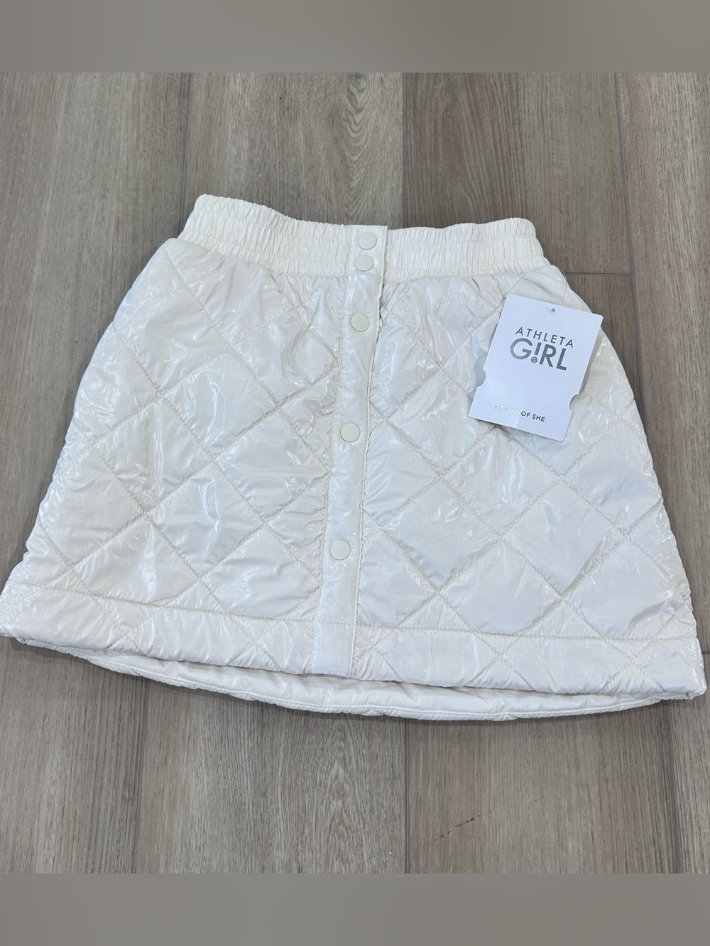 NWT Athleta girl quilted toasty buns metallic skirt off white girls medium 8/10